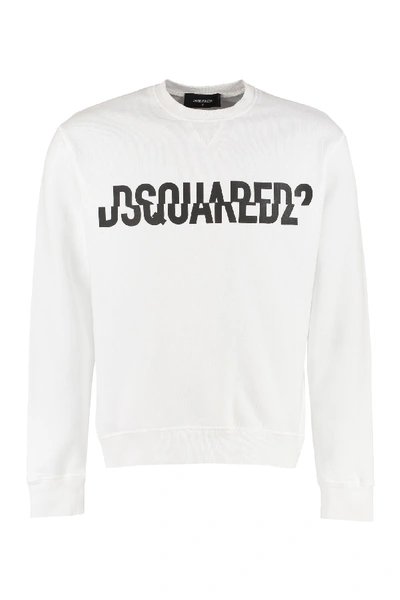 Dsquared2 Logo Detail Cotton Sweatshirt In White
