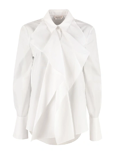 Alexander Mcqueen Ruffled Cotton-poplin Shirt In White