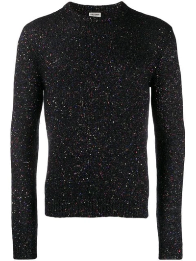 Saint Laurent Embellished Mohair Blend Sweater In Black