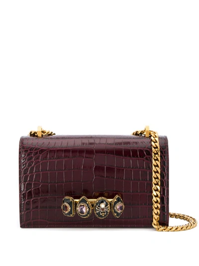 Alexander Mcqueen Knuckle Duster Crocodile-effect Bag In Purple