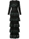 COSTARELLOS sequin embroidery tiered gown