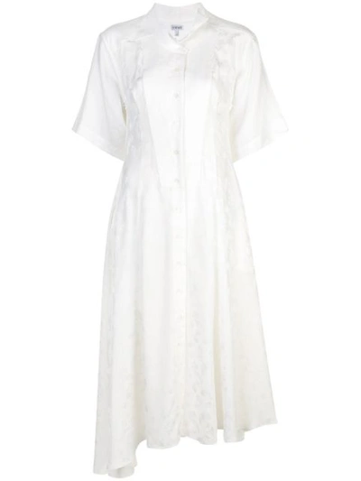 Loewe Feather-jacquard Asymmetric Satin Midi Dress In White