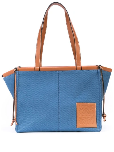 Loewe Cushion Large Leather-trimmed Canvas Tote In Steel-blue