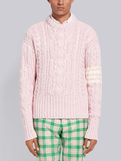 Thom Browne 4bar Aran Cable Pullover In Pink
