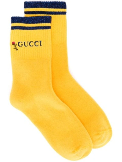 Gucci 品牌标志针织袜 - 黄色 In 7168 Yellow