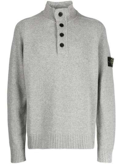 Stone Island Button Down Collar Jumper In Grey