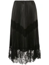 Valentino Pleated Lace Trim Midi Skirt In Black