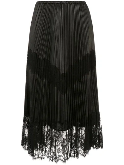 Valentino Garavani Pleated Lace Trim Midi Skirt In Black