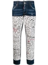 Dsquared2 Handwriting Print Jeans In Blue