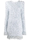 Balmain Button-embellished Fringed Metallic Tweed Mini Dress In White