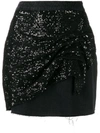 Pinko Sequined-front Denim Mini Skirt In Z99 Black