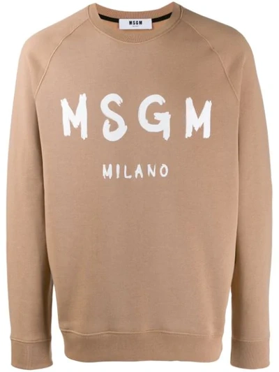 Msgm Logo Print Sweatshirt - 大地色 In Neutrals