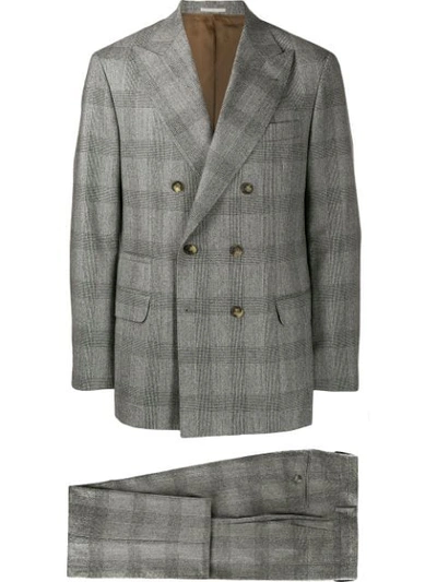 Brunello Cucinelli Tonal Plaid Wool Suit In Grey