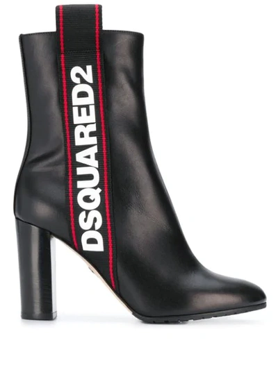 Dsquared2 90mm Evolution Tape Leather Ankle Boots In Black