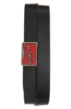 Christian Louboutin Men's Ricky Leather Belt W/ Brass Logo Buckle In Black/red