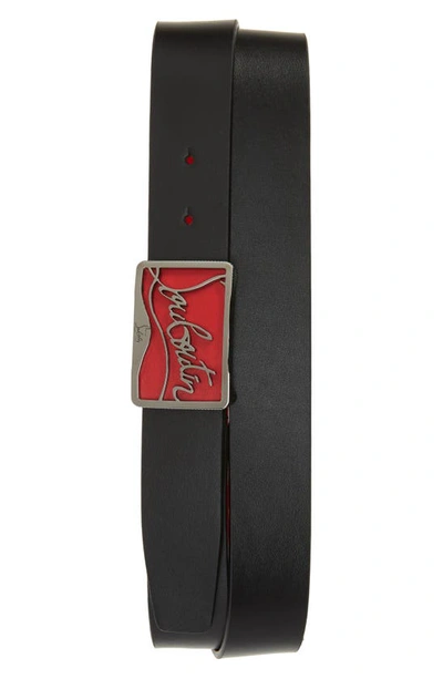 Christian Louboutin Men's Ricky Leather Belt W/ Brass Logo Buckle In Black/red