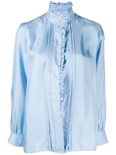 Sandro Jewlls Frilled-collar Satin-twill Shirt In Blue