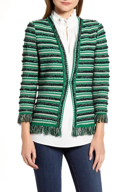 Ming Wang Stripe Tweed Knit Jacket In Multi