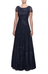LA FEMME SEQUIN FLORAL EMBROIDERED GOWN,27837