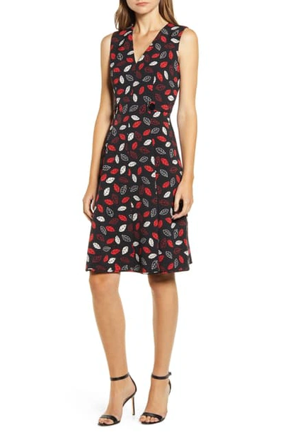 Anne Klein Sonoma Coast Fit & Flare Dress In Anne Black/ Pinot Combo