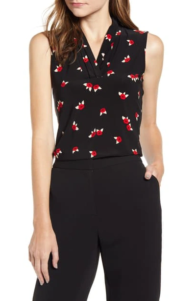 Anne Klein Chatterly Rose V-neck Top In Anne Black/ Pinot Combo