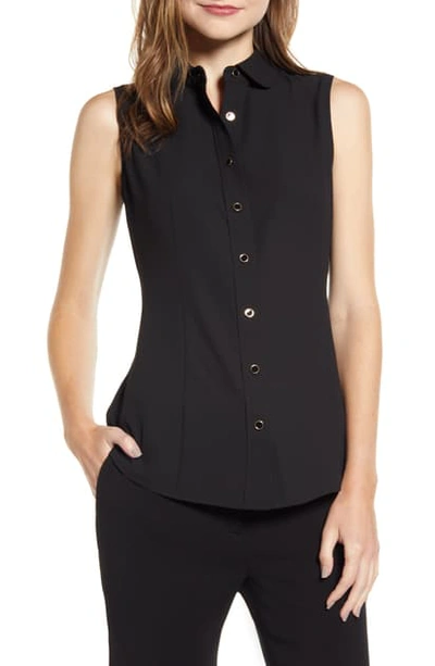 Anne Klein Button Front Sleeveless Blouse In Anne Black