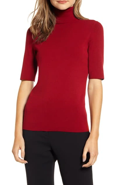 Anne Klein Short Sleeve Turtleneck Sweater In Titian Red