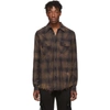 AMIRI AMIRI BROWN CRACKED PLAID FLANNEL SHIRT