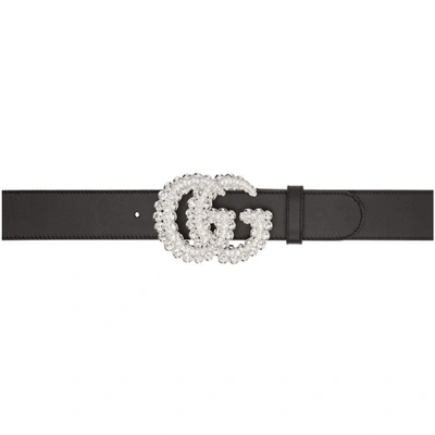 Gucci Gg Crystal-embellished Leather Belt In Black