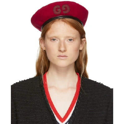 Gucci Embroidered Gg Beret - 红色 In Red