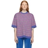 GUCCI GUCCI BLUE AND PINK JACQUARD STRIPE GG SHORT SLEEVE SWEATER