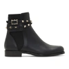 Valentino Black Cross Rockstud Strap Ankle Boots