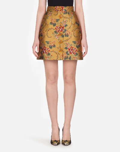 Dolce & Gabbana Short Floral Lamé Jacquard Skirt In Multi