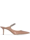 Jimmy Choo Bing 65 Patent Leather Mules In Neutrals