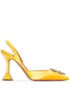 Amina Muaddi Yellow Begum 95 Satin Slingback Pumps