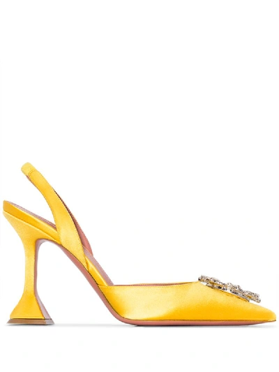 Amina Muaddi Yellow Begum 95 Satin Slingback Pumps