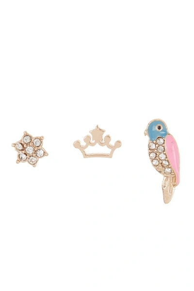 Area Stars Crown & Bird Stud Earrings - Set Of 3 In Gold