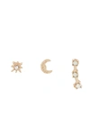 AREA STARS Bling Celestial Stud Earrings -Set of 3