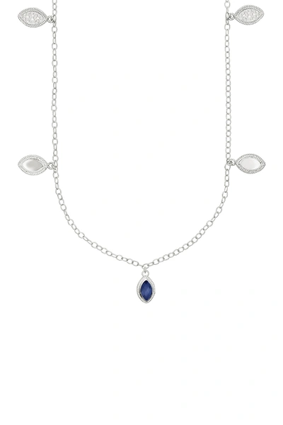 Anna Beck Sterling Silver Marquise-cut Lapis Charm Station Necklace In Silver/ Lapis