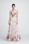 MARCHESA NOTTE SLEEVELESS FLORAL V NECK GOWN,MN19RG0754-7