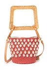 Aranaz Kaia Straw Bucket Bag In Coral