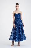 MARCHESA NOTTE HOLIDAY 2018 MARCHESA NOTTE STRAPLESS FLORAL EMBROIDERED MIDI DRESS,N26G0728