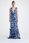 MARCHESA NOTTE Marchesa Notte Sleeveless V Neck Embroidered Gown N26G0679,N26G0679