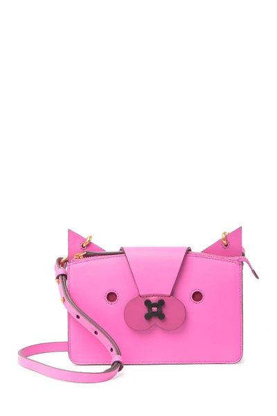 Anya Hindmarch Animal Face Leather Crossbody Pouch In Bubblegum