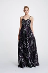 MARCHESA NOTTE SLEEVELESS PRINTED FLORAL ORGANZA EVENING GOWN,MN19SG0845B-9