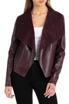 Bagatelle Drape Faux Leather & Faux Suede Jacket In Aubergine