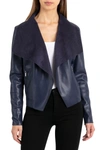 Bagatelle Drape Faux Leather & Faux Suede Jacket In Midnight