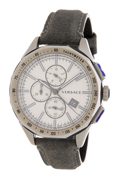 Versace Men's Glaze Chronograph Leather Strap Watch, 44mm In Stainless Steel