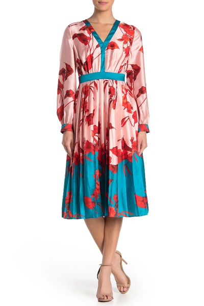 Ted Baker Karolyn Floral Long Sleeve Satin Dress In Pale Pink