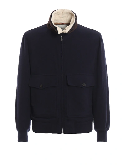 Brunello Cucinelli Shearling And Wool Puffer Jacket In Blue